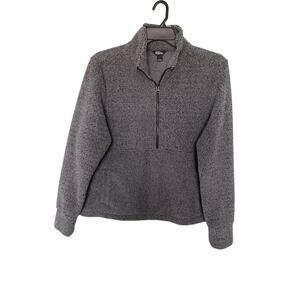 Eddie Bauer Cozy Black/Gray Long Sleeve partial zipper Pullover Sweater Size L